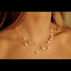 3 Strand White Freshwater Pearl Floating Necklace